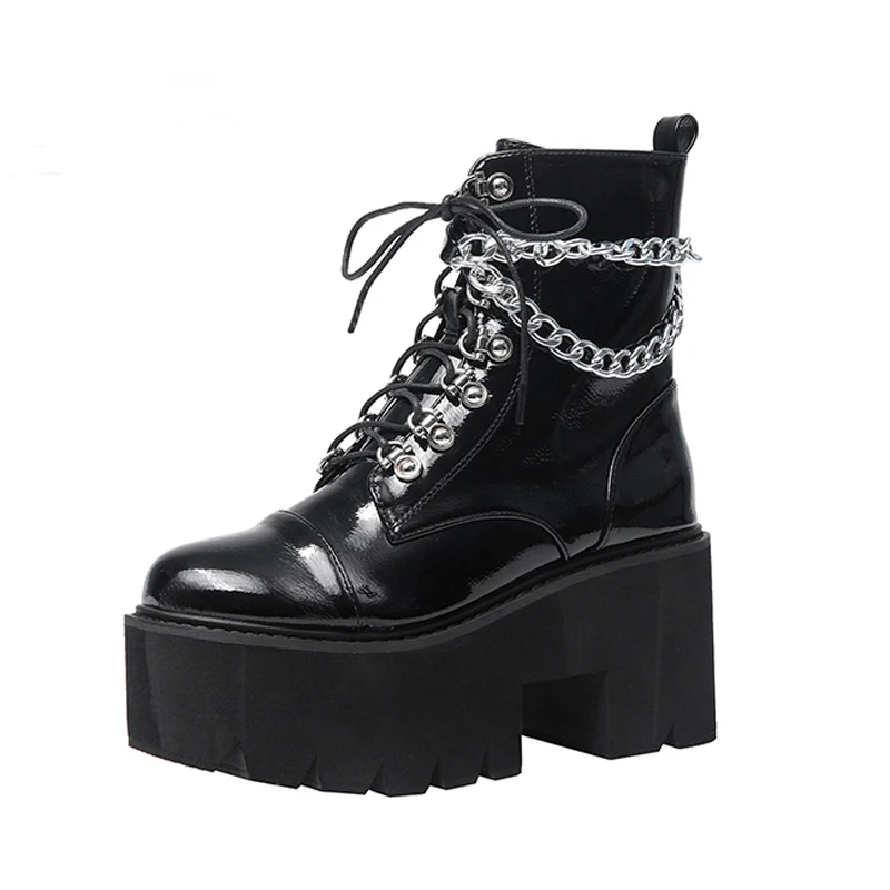

demonia shoes Platform Gothic Boots Women Heel Sexy Chain Chunky Heel Platform Boots Female Punk Style Ankle Boots LJA875-1