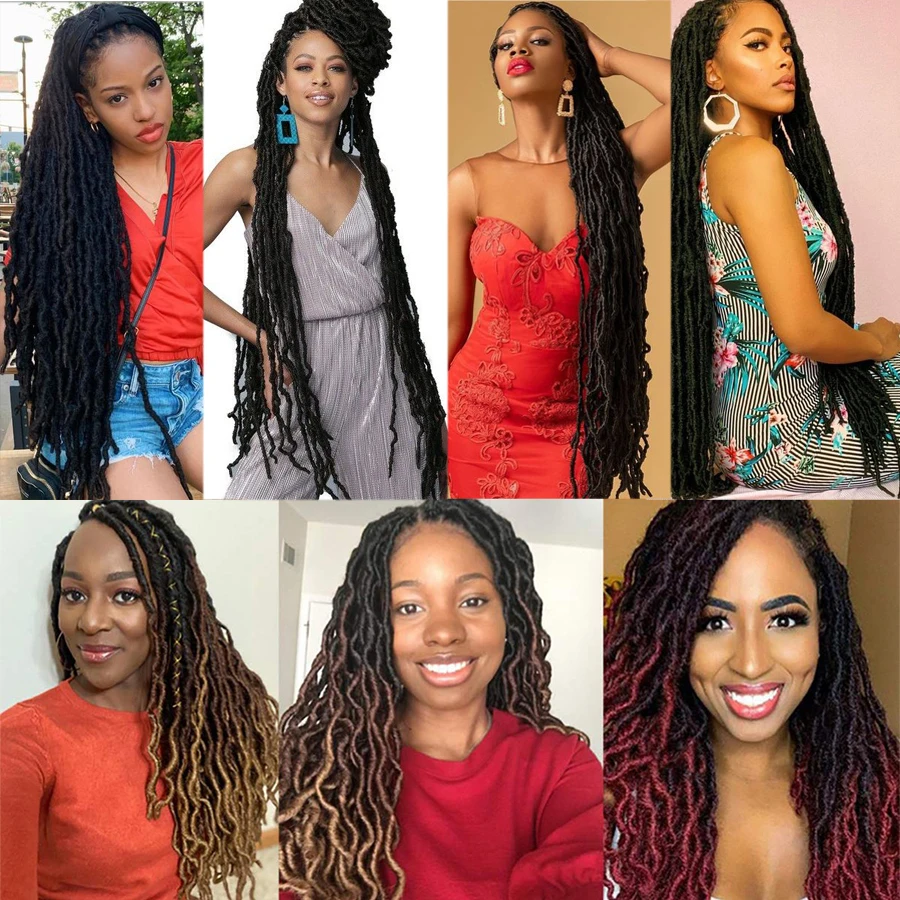 Leeons Synthetic Crochet Hair Faux Locs Crochet Braid Hair Extension Curly Dreadlocs Nu Locs Soft Goddess African Hairpiece