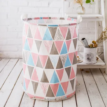 

Cotton Linen Large Storage Basket Foldable Geometric Printed Laundry Basket Toy Storage Bucket Waterproof Dust-proof Fabric