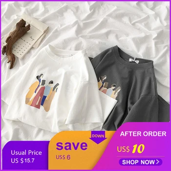 

People Printed Women Cotton T Shirt Short Sleeve Casual White Black Tee