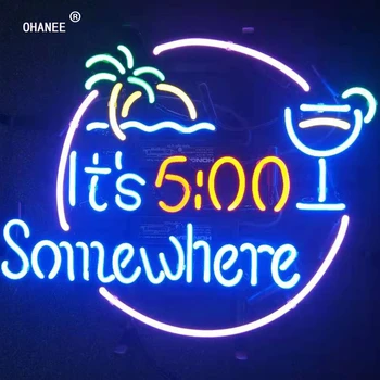 

Its 500 Somewhere It's 5:00 Neon Sign Light Real Glass Neon Tube HandMade Beer Bar Shop Logo Pub Store Club Garage Nightclub