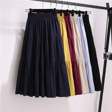 

Pleated Half-length Mid-length Skirt Autumn and Winter New Korean Style Female Student Stitching Cotton and Linen A-line Skirt