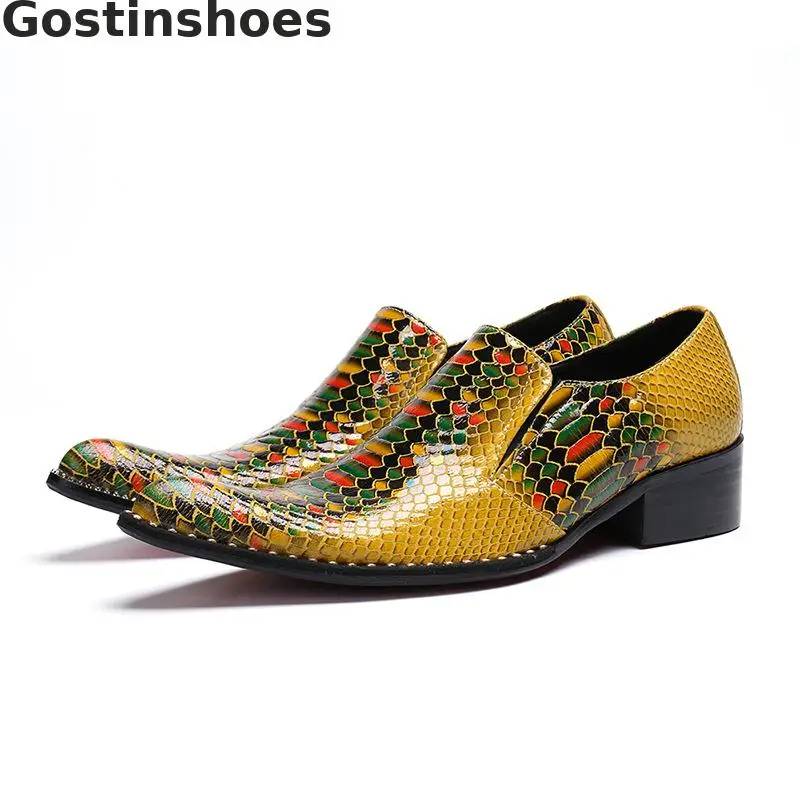 

Snakeskin Pattern Men Leather Shoes Pointed Toe Slip-on Men Oxfords Shoes Casual Style Fashion Leisure Men Shoes