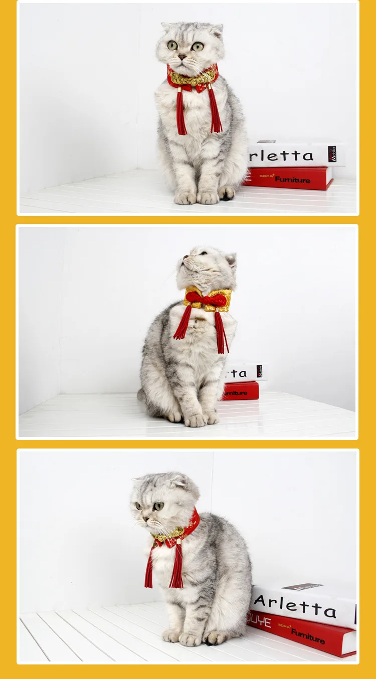 Pets' New Year Clothes Chinese New Year Festive Brocade Warm Neck Ring Autumn And Winter Kitten Chinese-style New Year Tassels B
