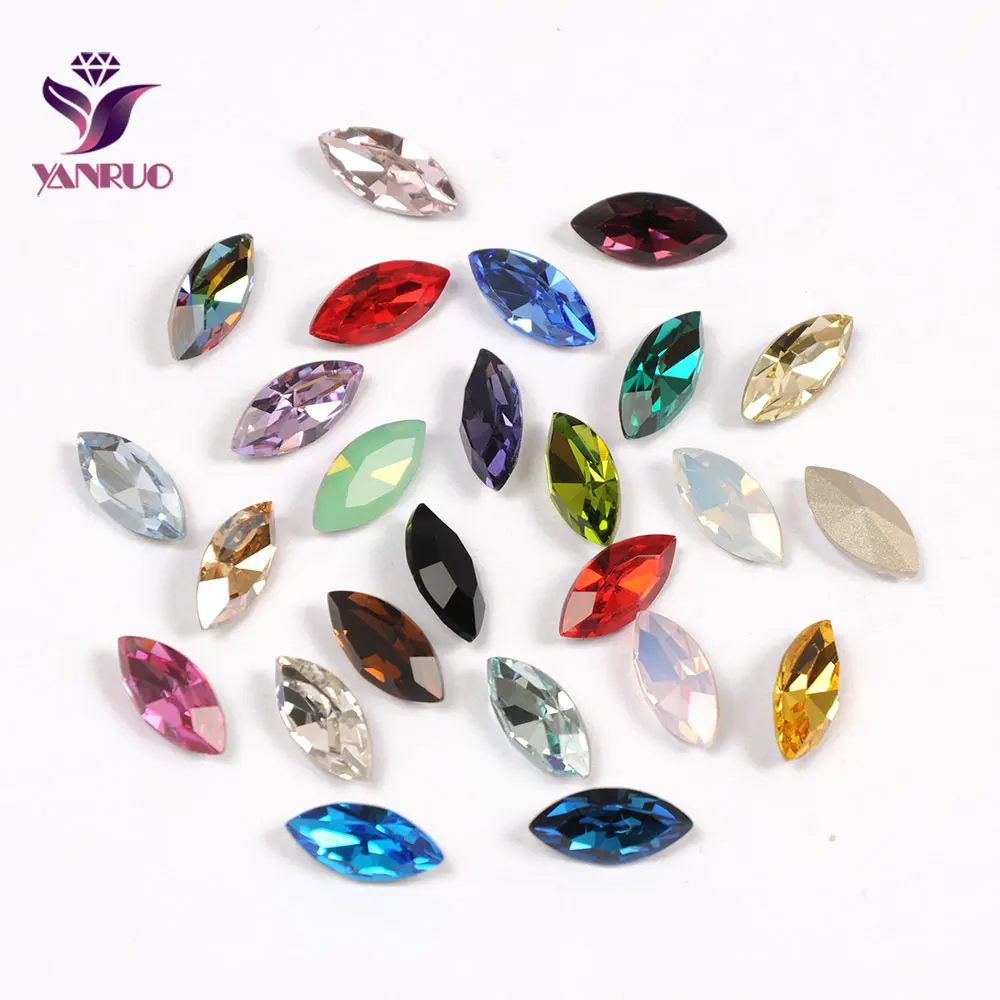 

YANRUO 4200 Navette Jewelry For Crafts Stones Sewing Ornaments All for Handiwork Pointback Horse Eyes Rhinestones Glass Crystal