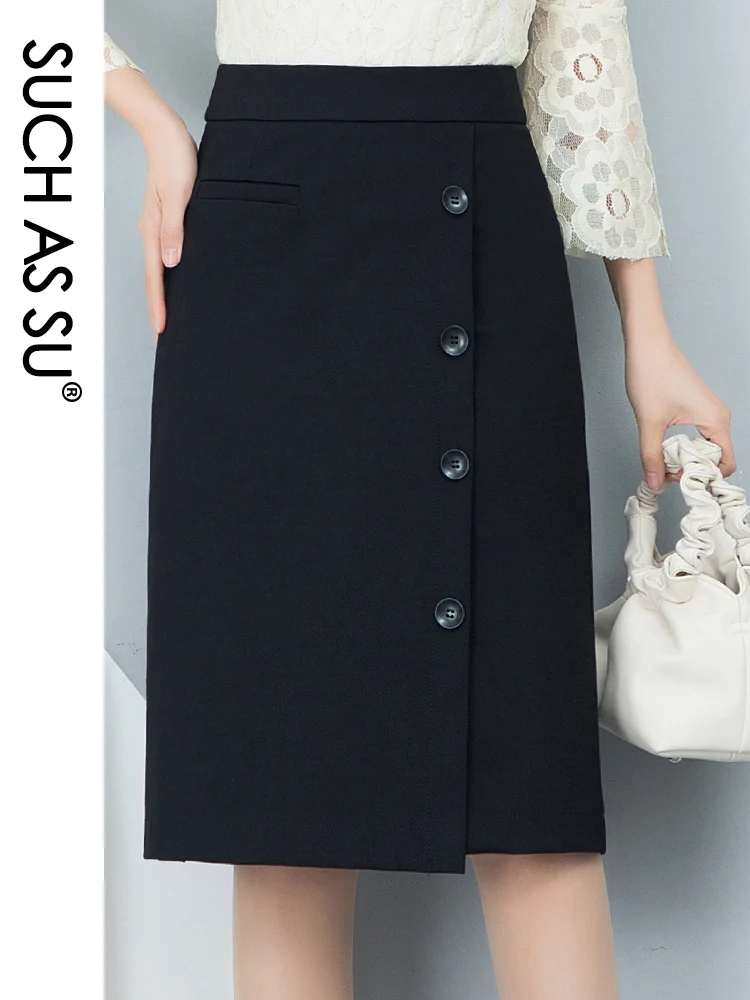 

New 2020 Korean Irregular Skirts Womens Button Black Knit High Waist Irregular Skirts S-3XL Plus Size Fashion Asymmetry Skirt