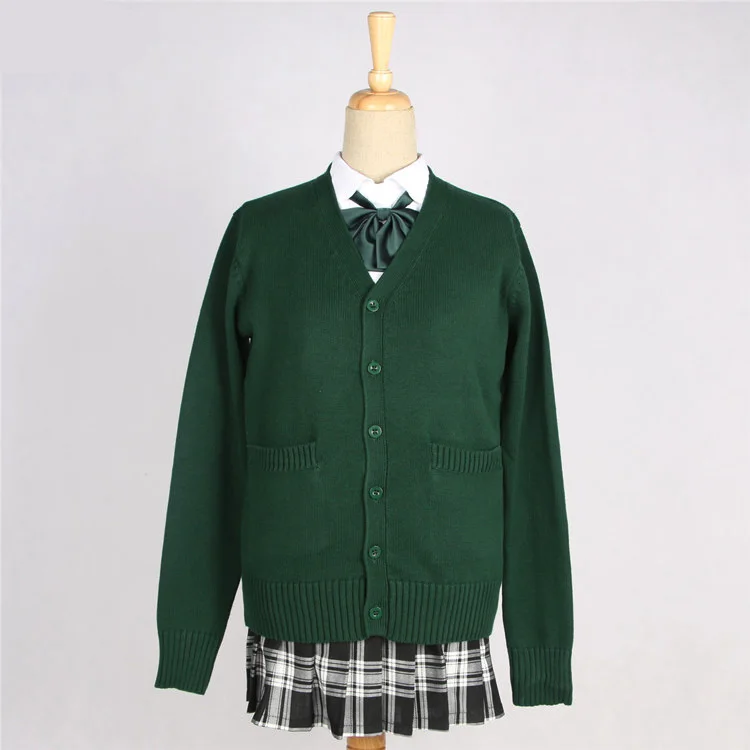 School JK Uniform Sweater Coat Anime Cosplay Costumes Cardigan Outerwear Sweater 10 Colors Long-sleeved Knitting Coat For Girls - Цвет: Drak green