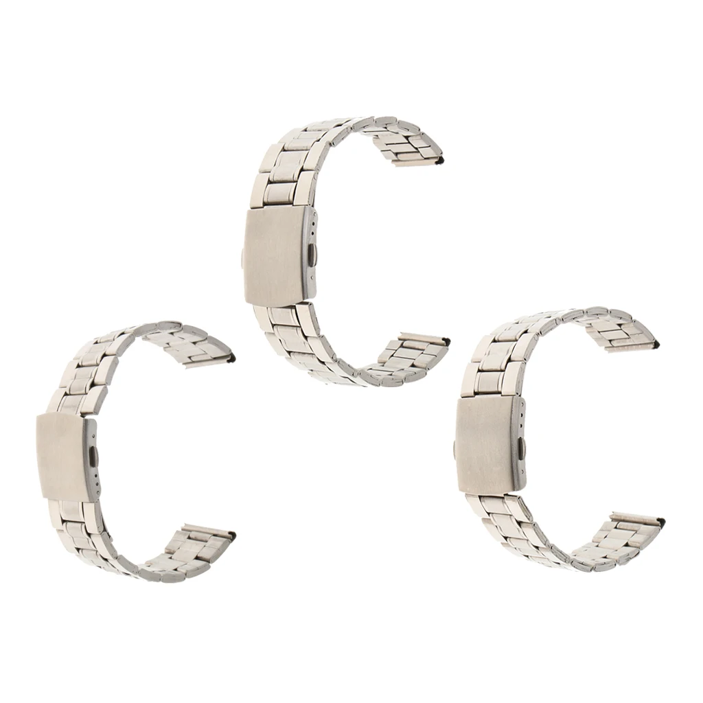 Stainless Steel Watch Band Brushed Finish Watch Strap Double Buckle Bracelet