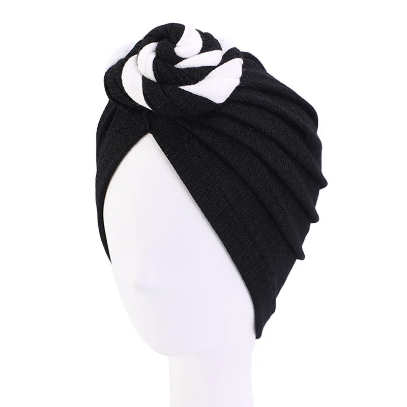 

2020 NEW Double Color Donuts Turban Caps For Women Headband Turban Femme Musulman Knotted Indian Hat Ladies Hairloss Chemo Cap