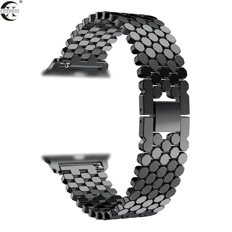 Black CHENGXI для девочек; мини-юбка для наручных часов Apple watch, версии из нержавеющей стали Мода рыбья чешуя для наручных часов Apple Watch 1/2/3, 38/42, 40 мм/44 мм ремешок аксессуары - Цвет ремешка: Black