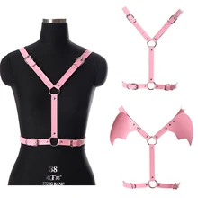 Кожаная обложка розового цвета крылья жгут клетка бюстгальтер сексуальное женское белье Фетиш панк готический организм бондаж кроп-топы отрегулировать бюстгальтер фестивальный рейв одежда