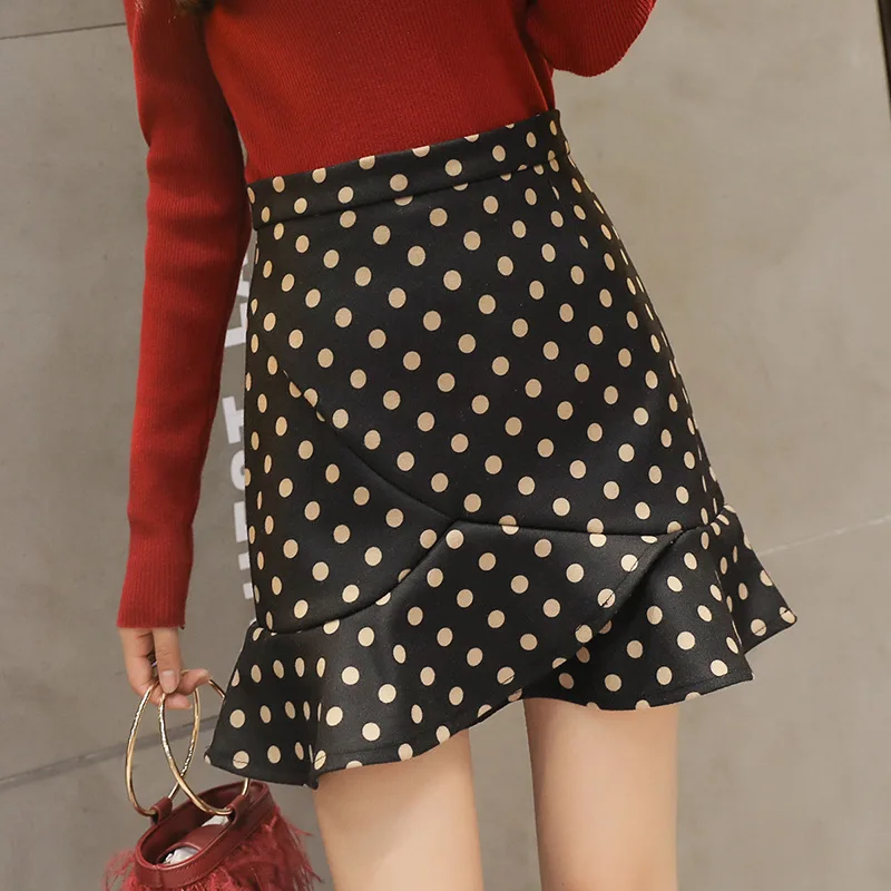 

2019 Autumn And Winter Polka Dot Woolen Fishtail Skirt