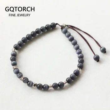 

Cat's Eye Beaded Bracelets For Women Natural Stone 5mm Simple Design Strand Bracelet 925 Sterling Silver Handmade Jewelry