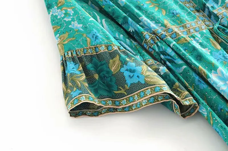 Boho шикарное женское платье с цветочным принтом и птицами, с расклешенными рукавами, богемное вискозное Хлопковое платье макси, женское платье с v-образным вырезом, на шнуровке, с оборками, vestidos