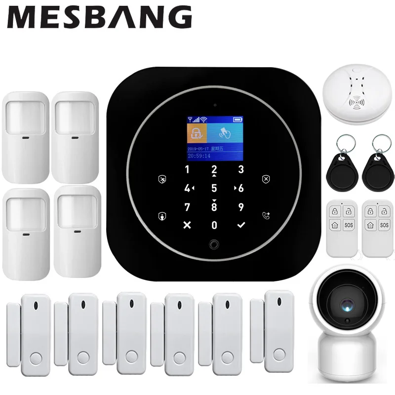 wifi GSM alarm system kits home wireless security alarm Burglar system with pir sensor door detector wifi IP camera Yuya APP