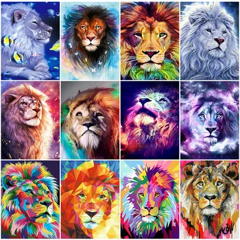 

HUACAN Diamond Painting Full Square Lion Living Room Wall Decoration Mosaic Animal Handmade Gift Diamond Art