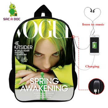 

Mochila Billie Eilish Hip Hop Backpack Women USB Charge School Bags for Teenage Girls Boy Multifunction Laptop Travel Backpacks