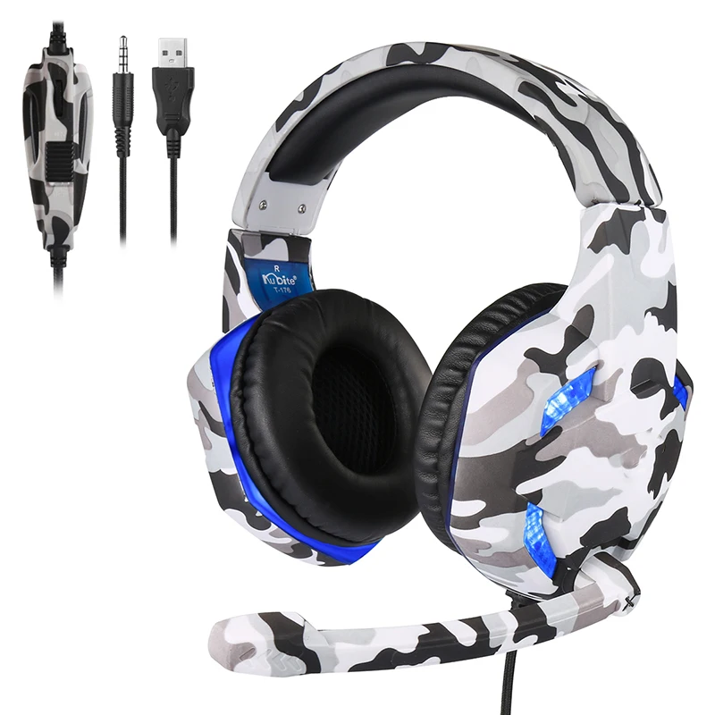 

LED Camouflage Gaming Headset With Microphone Heavy Stereo Bass Professional Gamer Computer Wired Headphone For PS4 Xbox One