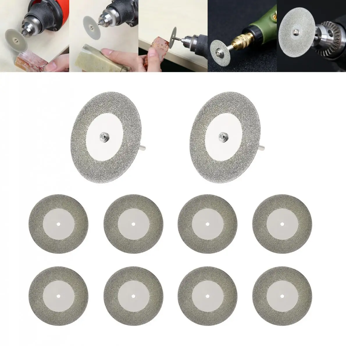 10pcs / lot 50mm Diamond Cutting Discs Saw Blade with  2pcs 3mm Diameter Fixed Rod for Cutting Glass  Metal