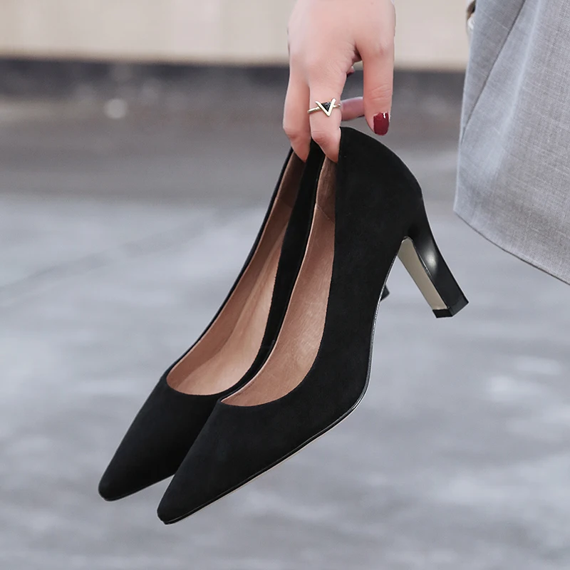Черный Chaussures femme; Новинка года; весенние туфли на высоком каблуке; женские туфли-лодочки; классические туфли-лодочки из натуральной кожи; Офисная Женская обувь; zapatos mujer - Цвет: Черный