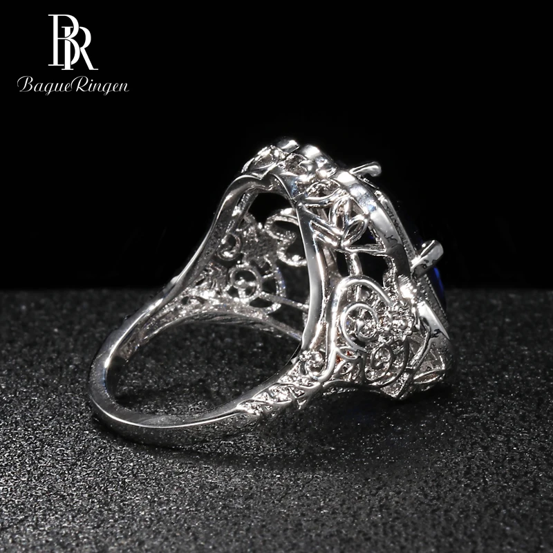 Bague Ringen Дворцовое кольцо с полым узором для женщин, геометрическое сапфировое серебро 925, ювелирное изделие 9*12 мм, драгоценный камень, элегантный темперамент, подарок