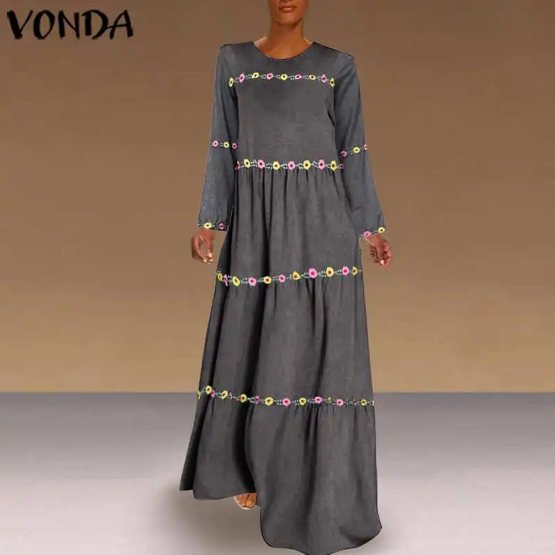 

VONDA Women Dress Vintage Floral Print Party Maxi Long Dress 2019 Autumn Bohemian Sundress Casual Long Sleeve Vestido Plus Size