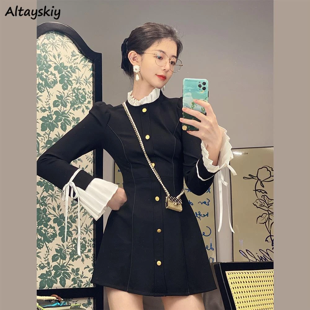 Mini Dress Women Spring Design Sexy Skinny Patchwork Popular Long Sleeve Vestidos Party Elegant Aesthetic All-match Chic Clothes dresses for women