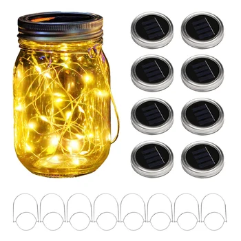 

Solar Mason Jar 10 LED Lid String Lights with 8 Handles,for Patio ,Wedding Decor(Jars Not Included)(Warm White, 8)