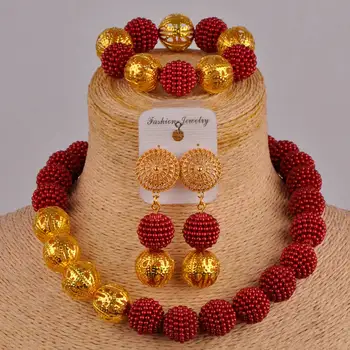 

wine african beads jewelry set simulated pearl nigerian wedding set costume jewelry sets FZZ89