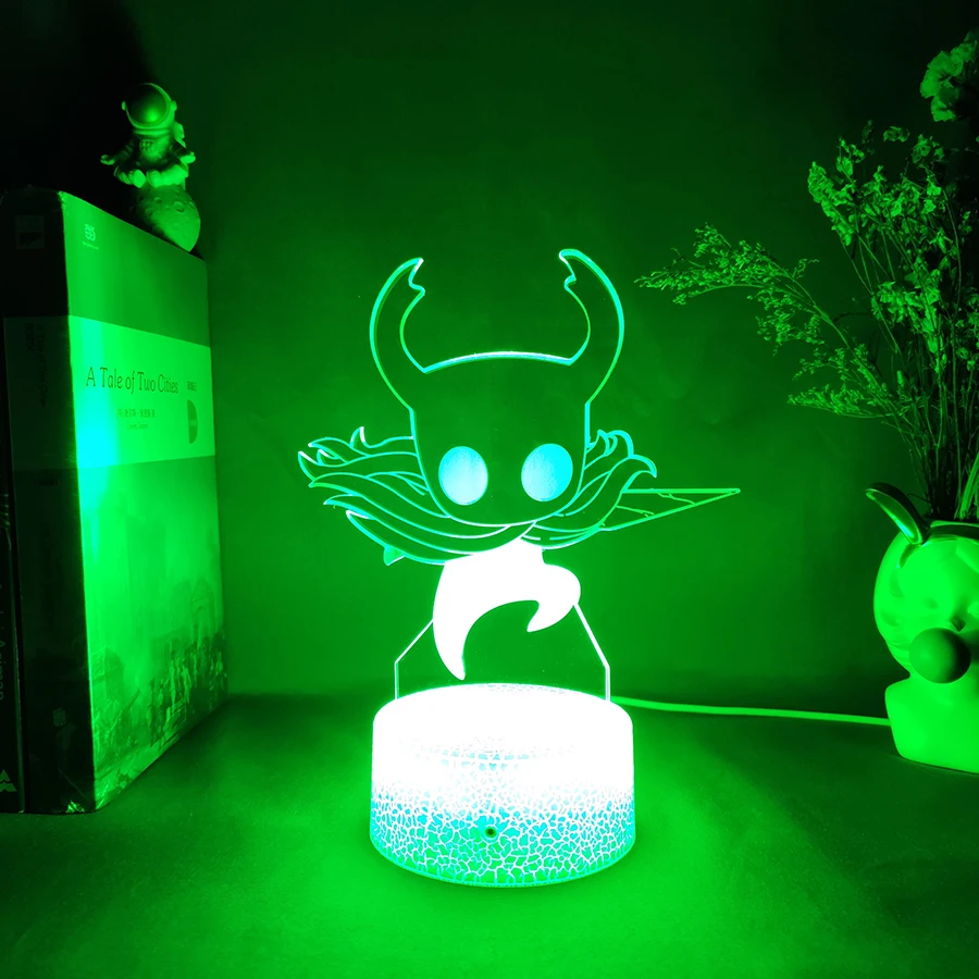 diodo emissor de luz oco cavaleiro estatueta jogador hornet acrílico lâmpada noite rgb piscando presente desktop configuração pc backlight quarto decoração