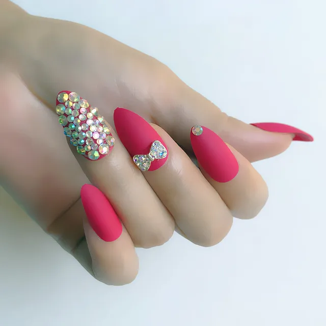 Uñas postizas acrílicas, accesorio hecho a mano, piedras del Rin, Punta  larga esmerilada, para Ballet, 24 Uds.|Uñas postizas| - AliExpress