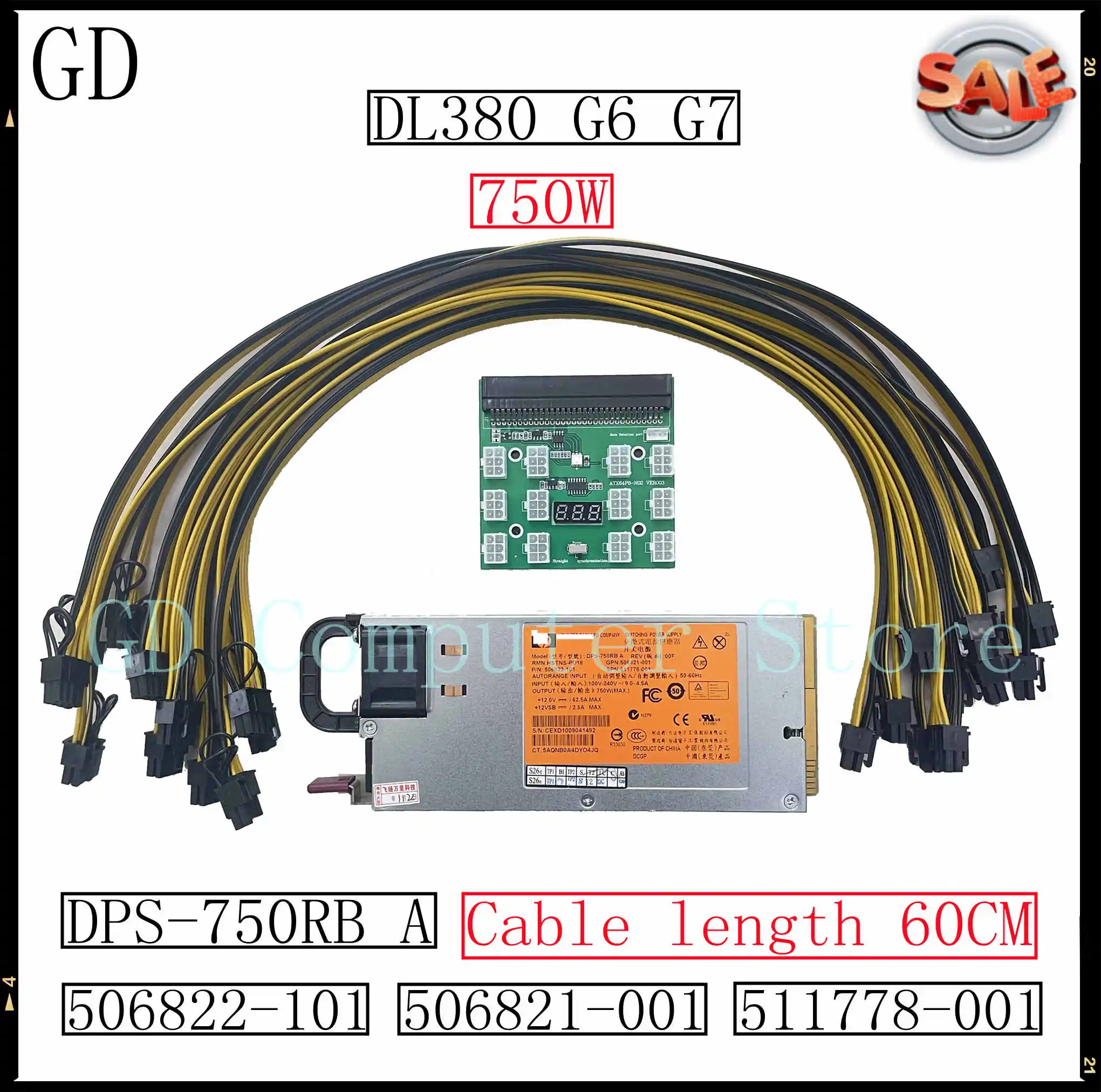 GD для HP DPS-750RB A 506822-101 506821-001 511778-001 750 Вт серверный блок питания майнинга графической