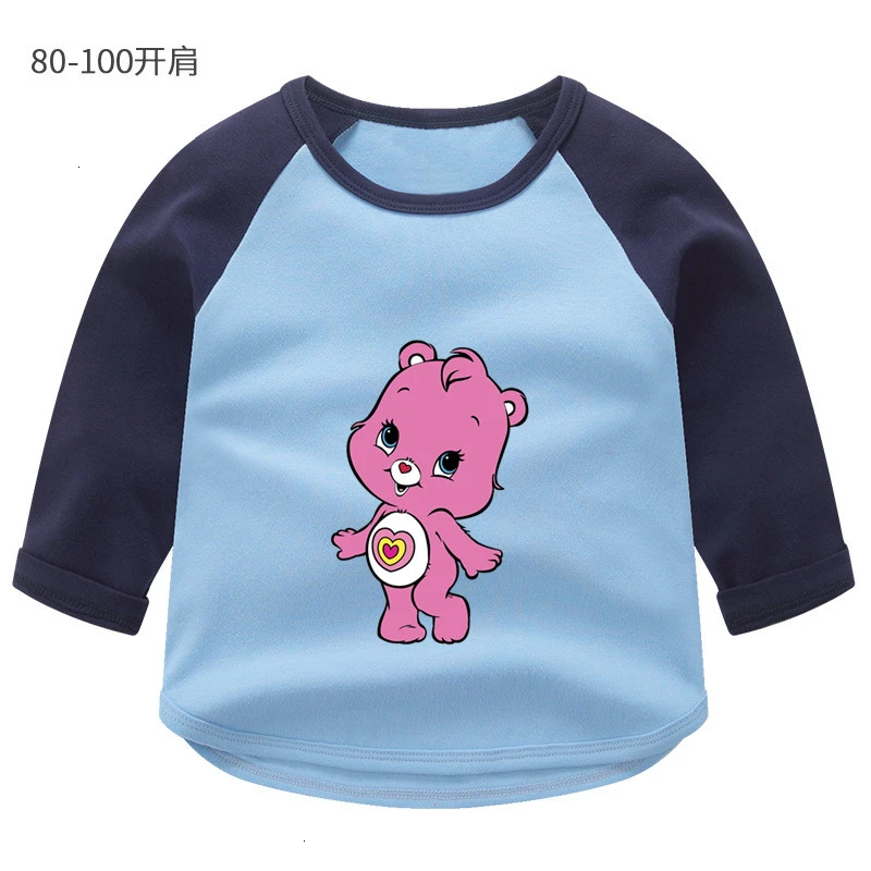 Summer O-Neck Tops Boys Girls Care Bears splice color Long sleeve T-shirt Kid Children Cartoon T shirt Baby