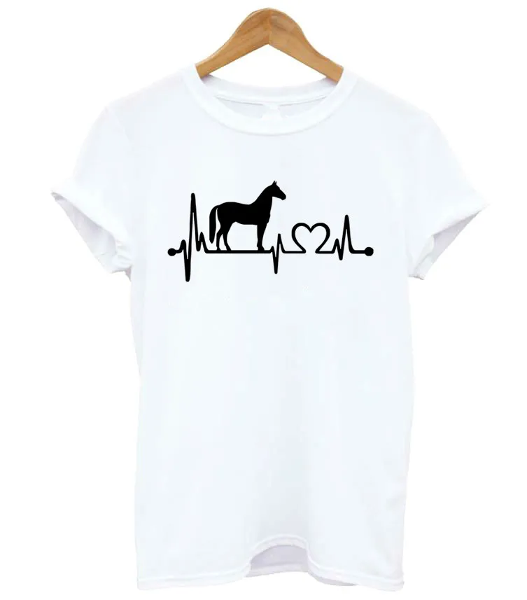 Horse heartbeat line Print Women Tshirt Casual Funny t Shirt For Lady Girl Top Tee Hipster Tumblr Female Tshirt - Цвет: Белый