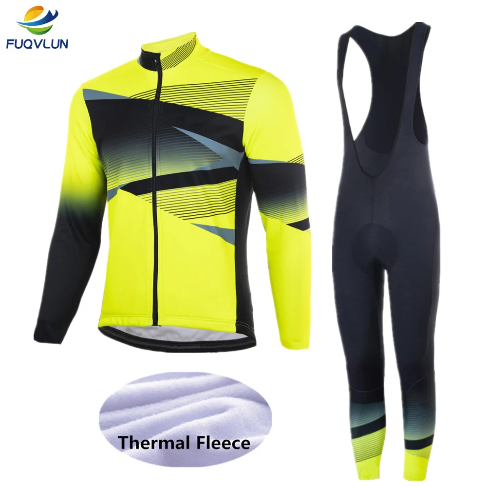 Cycling Set FUQVLUN зимний термальный флис Велоспорт Джерси Набор Ropa Ciclismo с длинным рукавом горный велосипед одежда сохраняет тепло велосипедная одежда - Цвет: Cycling Set