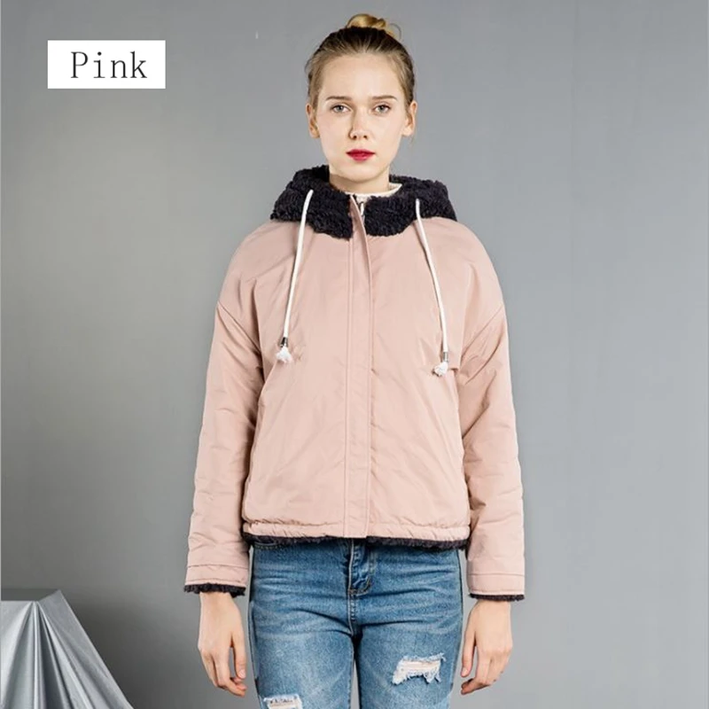 color same picture Стиль, зимняя женская куртка, Женское пальто с гранулированным ворсом Parker, двусторонняя Толстая Женская одежда, осенняя розовая верхняя одежда - Цвет: color same picture