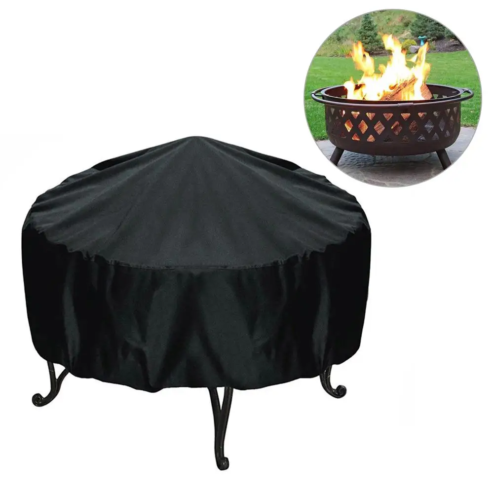 Protetor de Poliéster Limpo ao ar Livre à Prova Redondo Fácil Dwaterproof Água Jardim Protetor Preto Fogo Pit Cover Bbq Cozinhar Anti Poeira 2021 5 2020 protetor de poliéster redondo fácil limpo