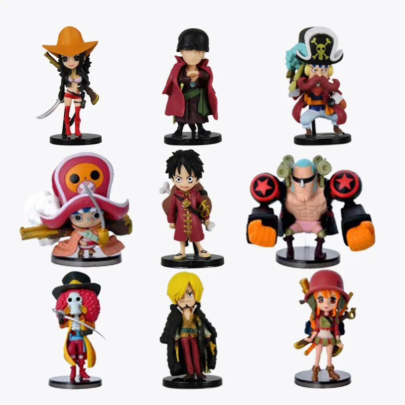 

Anime One Piece Luffy Sanji Chopper Nami Robin Zoro Franky Brook Usopp Q Ver PVC Action Figures Collectible Model Gift Toys