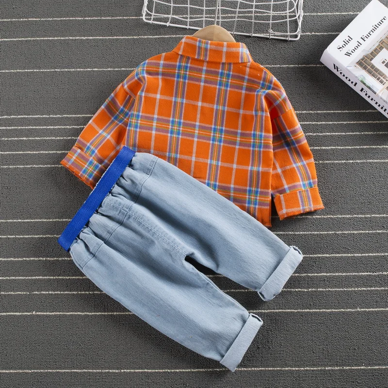 pajamas for girls Fashion Boys Shirt New Plaid Style Kids Long Sleeve Shirts + Jeans Pants Children's Cotton Clothes Baby Boy Girls 2PCS Suit baby suit set