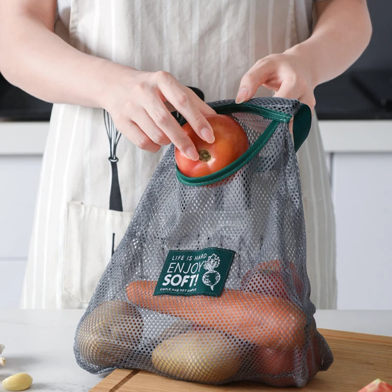 

3PCSReusable Fruit Vegetables Shopping Storage Bags Shopper Tote Mesh Net Woven Cotton Washable Shoulder Bag Home Kitchen Totes
