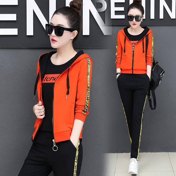 

Spring And Autumn Three-piece Set 2019 New Style Korean-style Large Size Dress Fashion Casual Sports Clothing Hooded Long-sleeve