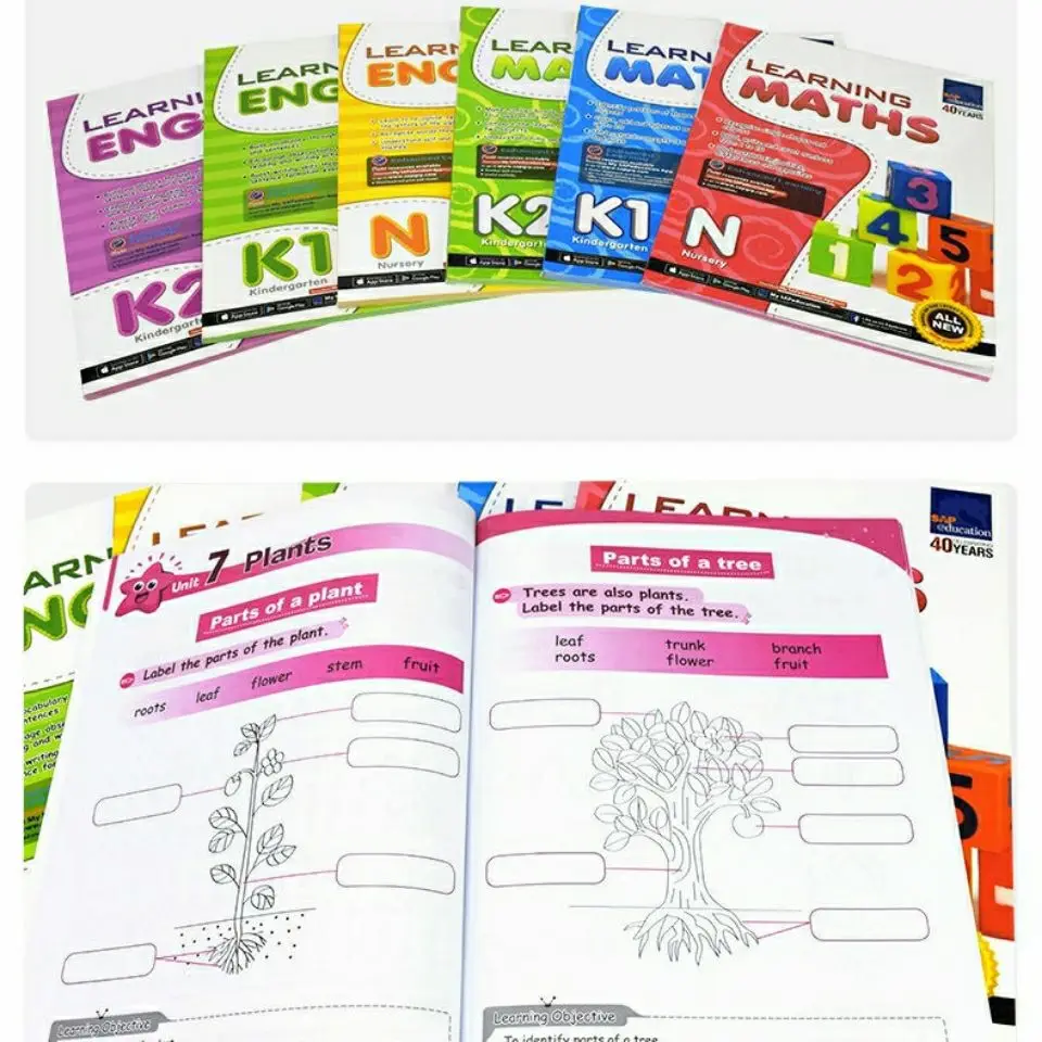 

6 Books/Set Singapore Math English NK1K2 Workbook SAP learning maths&English Kindergarten textbook Enlightenment education Hot