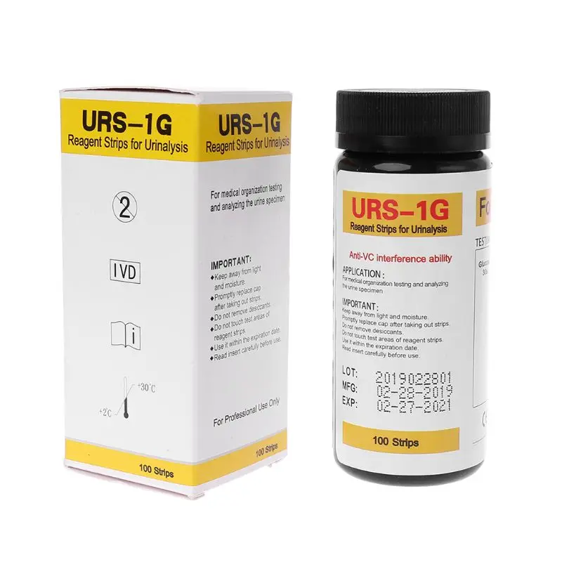 100 полосок/набор URS-1G тест-полоски глюкозы в моче реагент полоса для мочи с защитой от помех VC - Цвет: Цвет: желтый