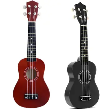 

2Pcs 21 Inch Soprano Ukulele 4 Strings Hawaiian Guitar Uke + String + Pick for Beginners Kid Gift - Black & Red Brown