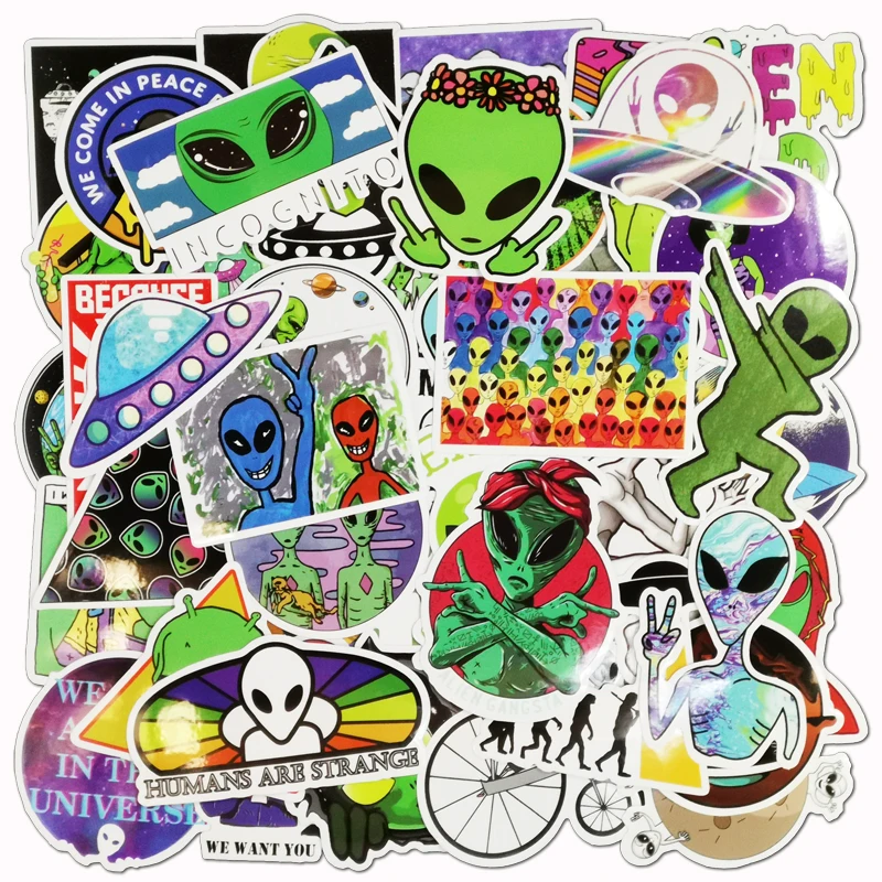 50PCS Aliens UFO Cartoon Stickers Skateboard Fridge Phone Guitar Laptop Motorcycle Travel Luggage Classic Toy Decal | Игрушки и хобби
