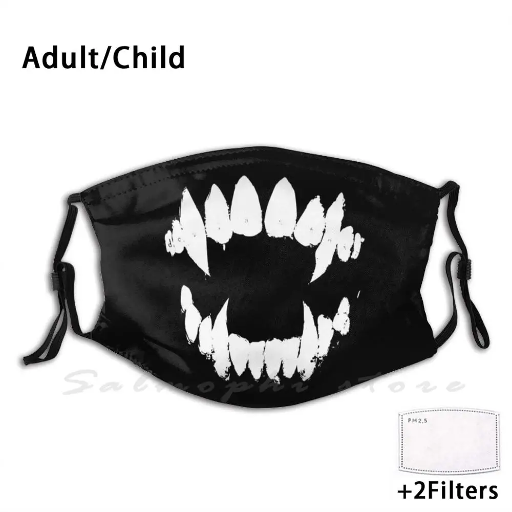 

Fangs Dog Funny Print Reusable Pm2.5 Filter Face Mask Bite Jaw Snarl Fang Aggressive Sharp Teeth Orc Goop Biting Gray Wolf