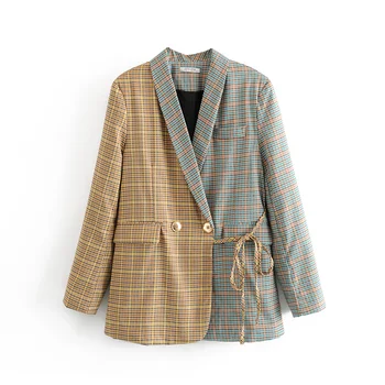 

VomVoa 2020 spring new Korean version of the small fragrance casual color matching plaid retro net red suit female 27349