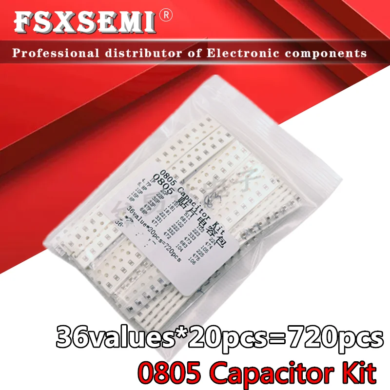 36 значений * 20 шт. = 7 1pF ~ 10 мкФ 0805 SMD конденсатор Ассорти Комплект конденсаторов