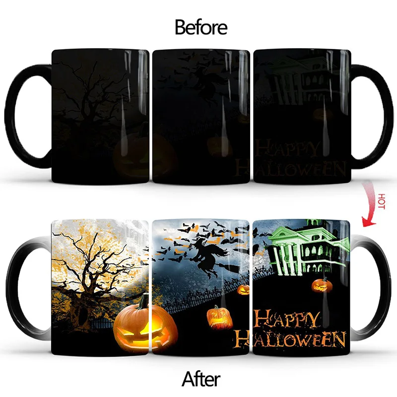 Mug 350 мл, кружка для кофе на Хэллоуин, кружка с измененяющимся цветом, креативная керамическая чашка для чая, кружки для утреннего молока, лучший подарок для друзей - Цвет: Mug