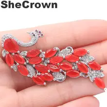 61x26 мм элегантные длинные Павлин Настоящее красный рубин Турмалин CZ женские вечерние серебряная брошь